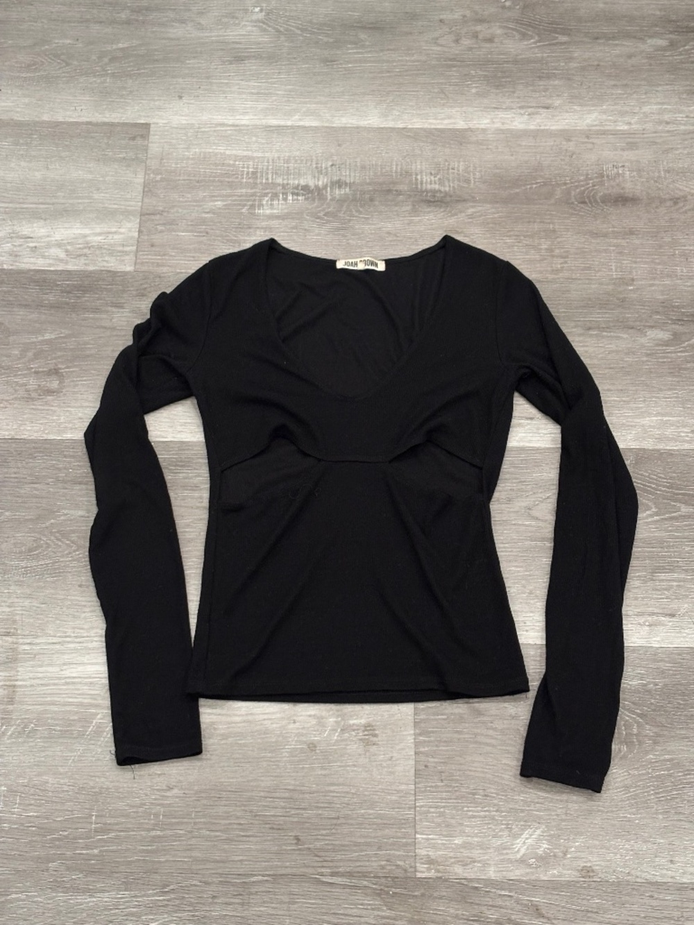 Joah Brown Cut Out Long Sleeve Top Black Lightweight Crop Womens S